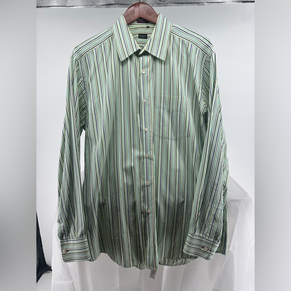 Paul Smith green blue white striped dress shirt